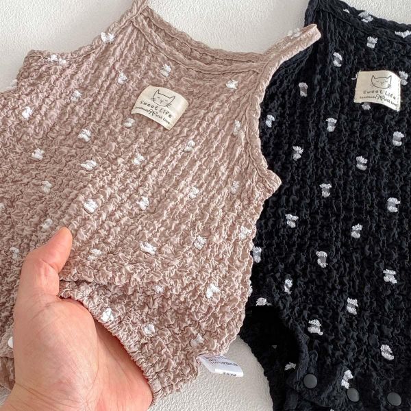 抓皺棉貓咪布標點點細肩包屁衣 