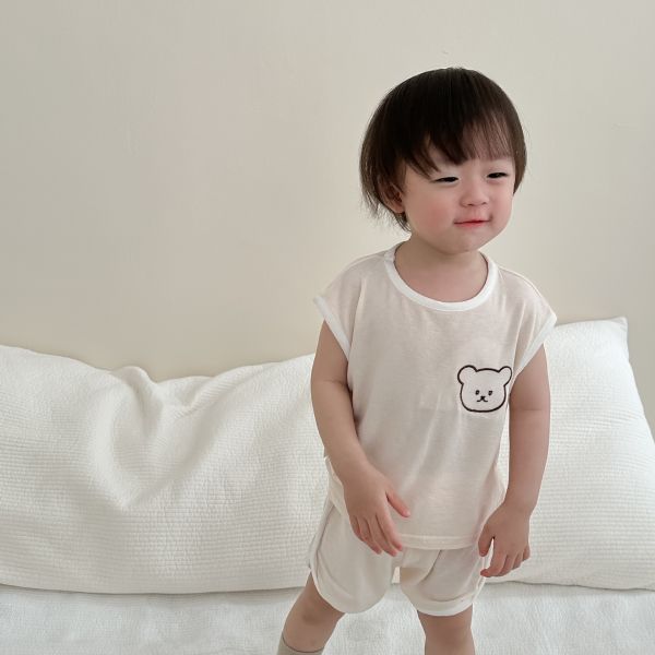 小熊印花滾邊兩件式套裝 