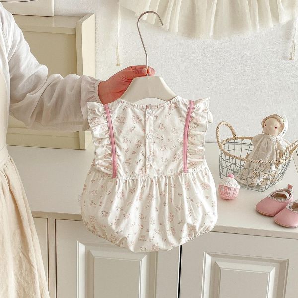 方領碎花兔子花邊包屁衣 