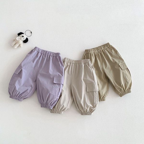 素色工裝大口袋束口長褲 