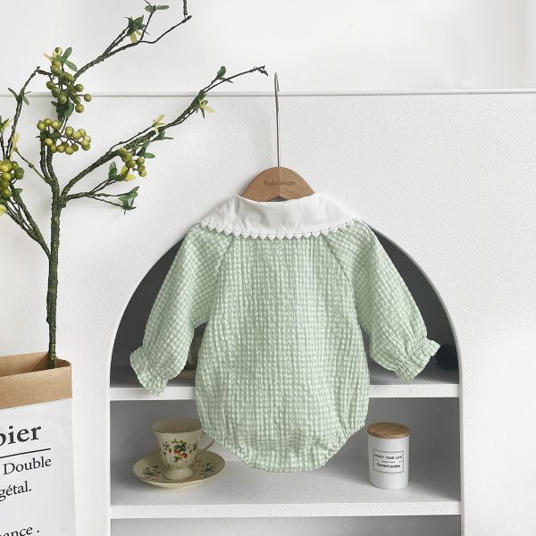 娃娃領格子透氣棉包屁衣 