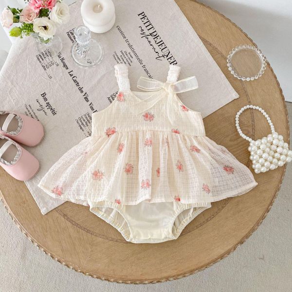 甜美小花抓皺棉背帶包屁裙 