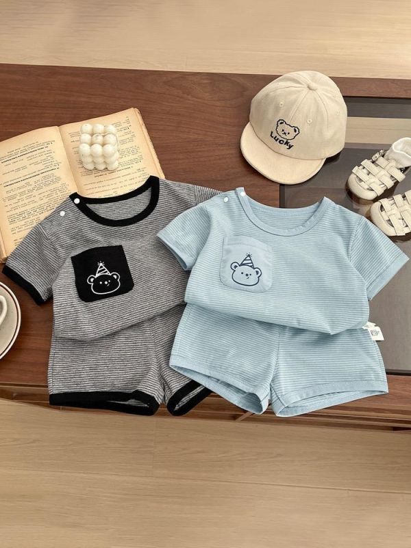 生日小熊口袋條紋兩件式套裝 