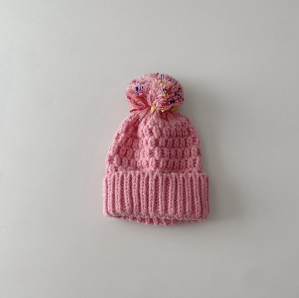 混織大毛球針織反摺毛帽 