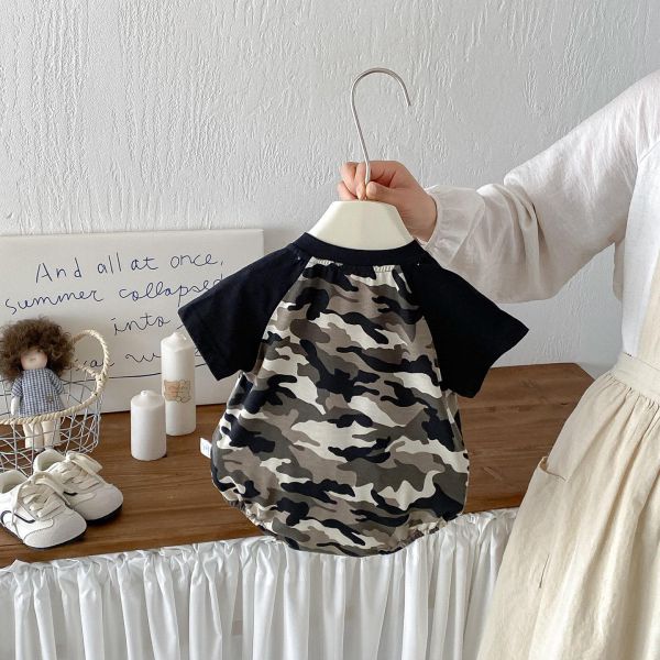 個性迷彩拼袖彈力包屁衣 