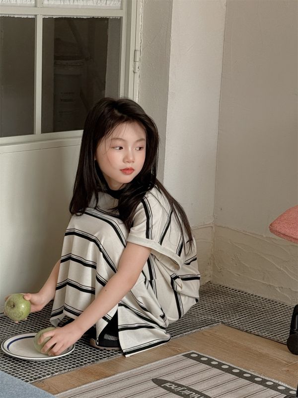 可愛貓咪條紋寬鬆連身裙 