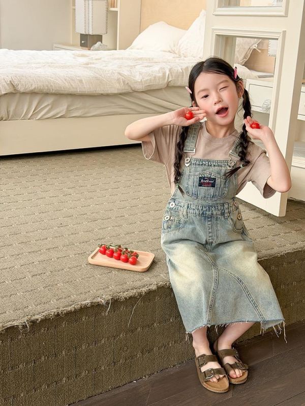 親子-復古經典刷舊牛仔吊帶連身裙 