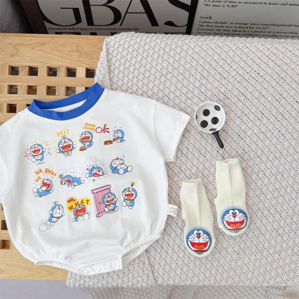可愛小叮噹印花短袖包屁衣+襪 