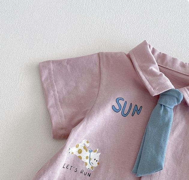 可拆式領帶-翻領塗鴉連身裝 