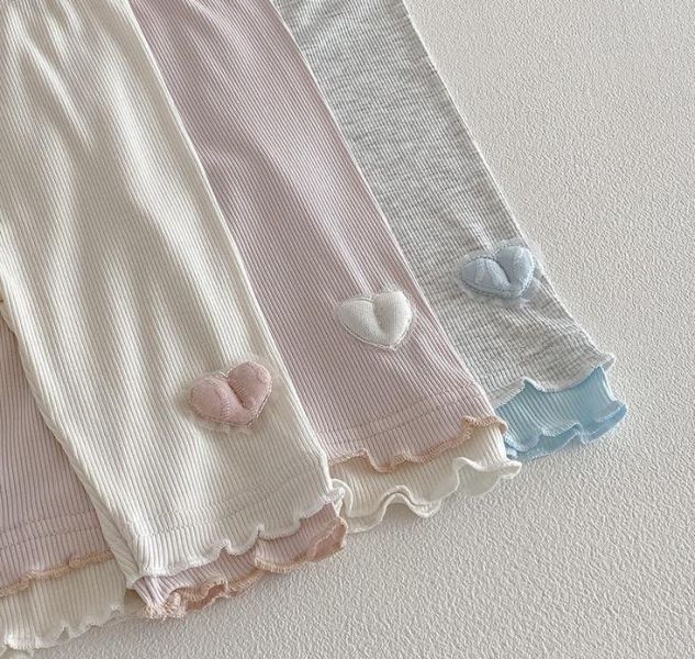 撞色木耳捲邊愛心透氣長褲 