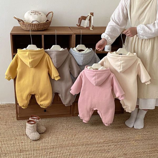 可愛動物刺繡加絨連帽連身裝 