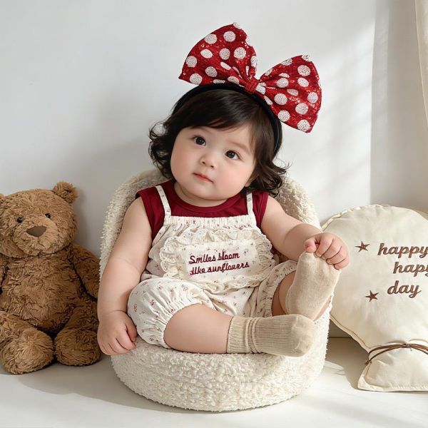 酒紅背心+田園碎花吊帶套裝 