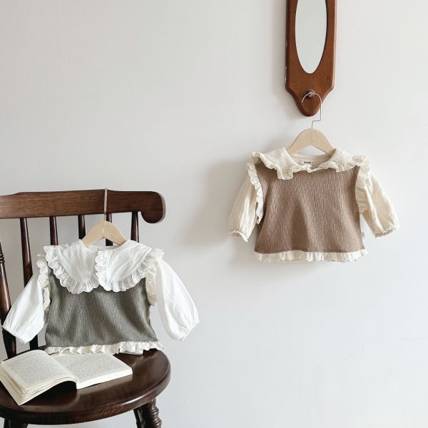 鏤空針織蕾絲拼接背心 