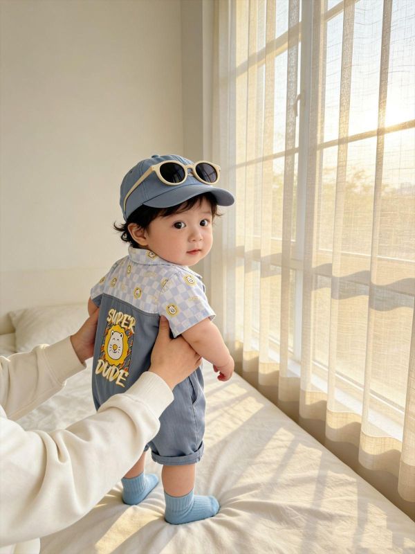 假兩件工裝前後獅子連身裝 