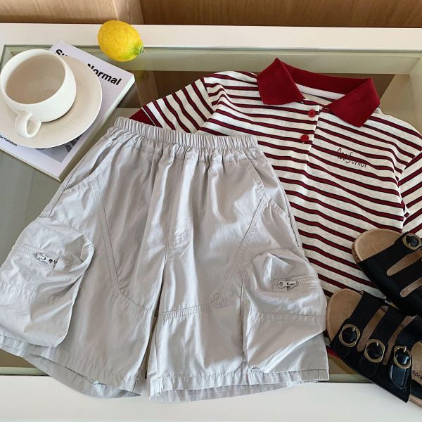 New素色雙拉鍊口袋五分短褲 