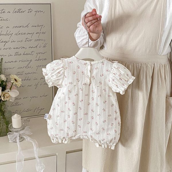 田園風櫻桃碎花方領連身裝 