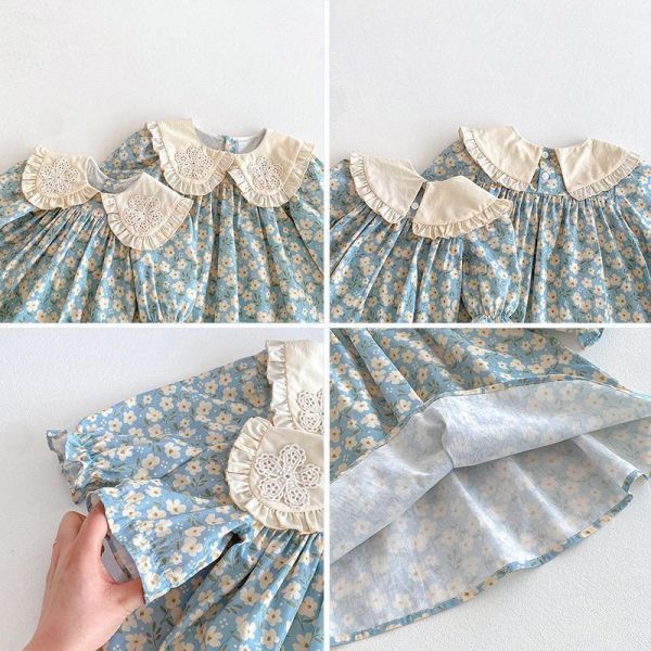 姐妹款大翻領田園碎花包屁衣/洋裝(含頭飾) 