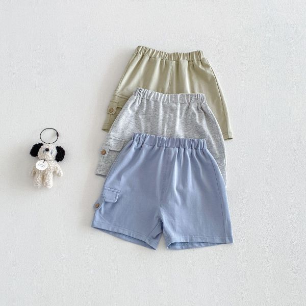 素色夏日假口袋五分短褲 