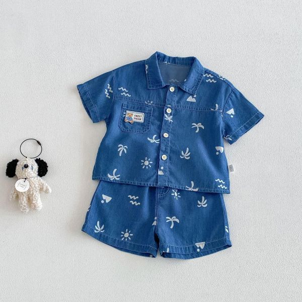 椰子樹印花牛仔兩件式套裝 