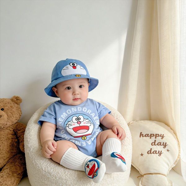 小叮噹可愛印花包屁衣(含襪) 