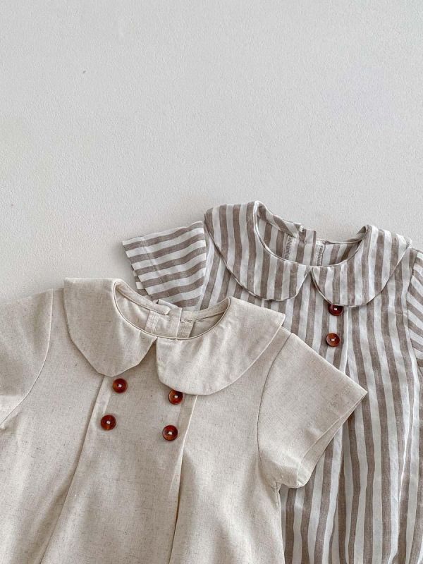 娃娃領素色/條紋英式包屁衣 