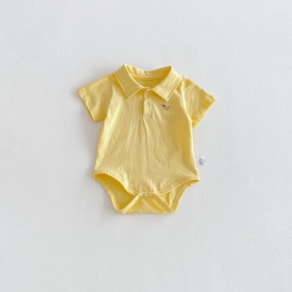 狗狗刺繡POLO翻領素色包屁衣 