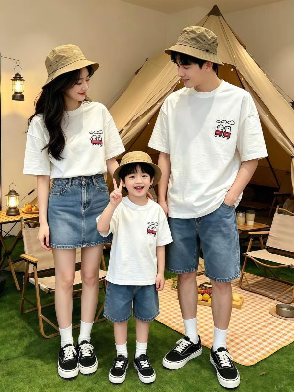 親子裝露營狗狗插畫T恤上衣(2色) 