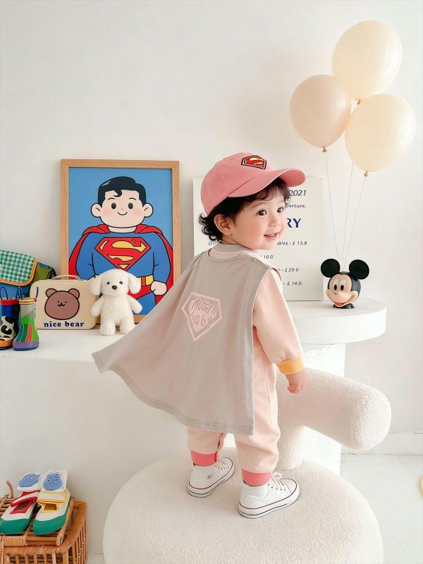 可拆式披風-撞色超人造型連身裝(2色) 