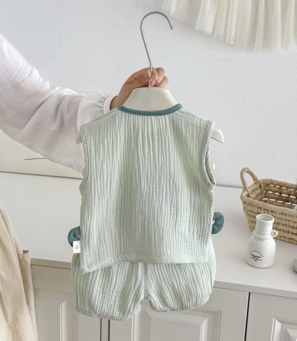 立體鱷魚/綿羊透氣紗布棉兩件式套裝 