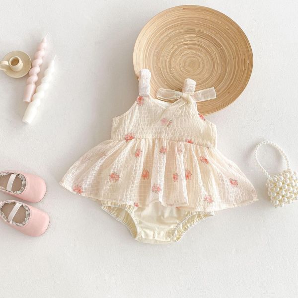 甜美小花抓皺棉背帶包屁裙 