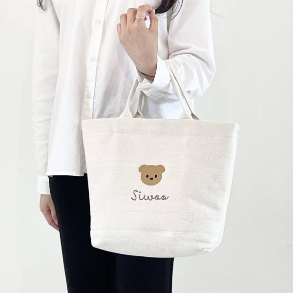 帆布小熊刺繡手提媽媽包 