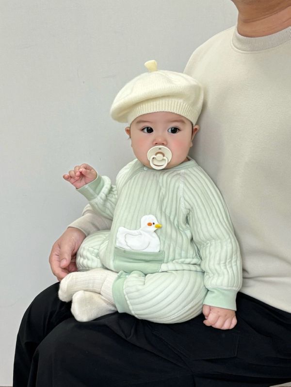 狗狗/鴨子貼布夾棉雙層連身裝 