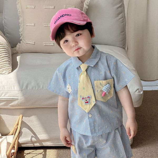 可愛卡通領帶襯衫三件式套裝 