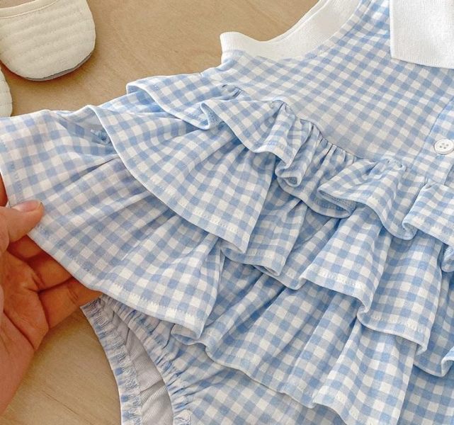 翻領格紋開釦蛋糕包屁裙 