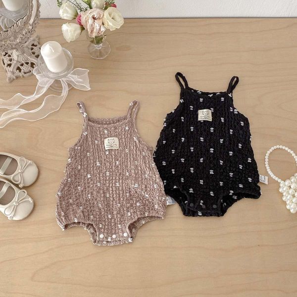 抓皺棉貓咪布標點點細肩包屁衣 