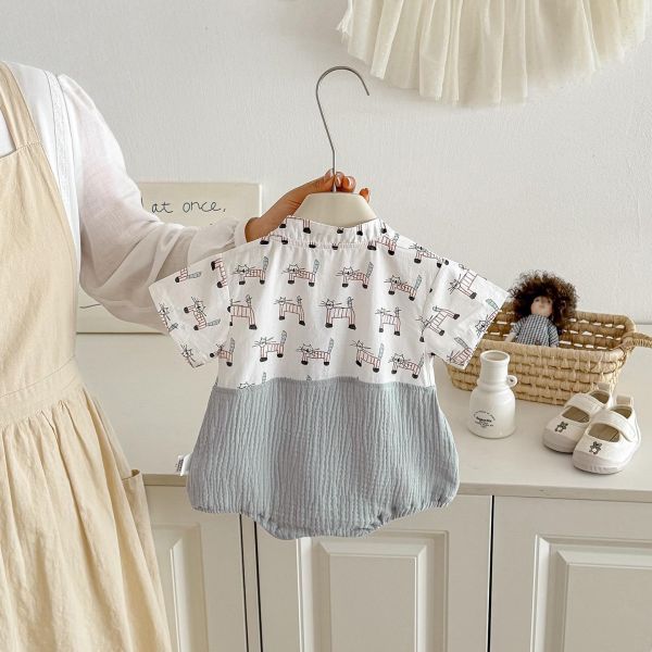 假兩件貓咪領帶吊帶包屁衣 