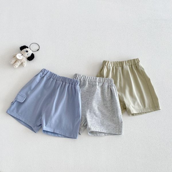 素色夏日假口袋五分短褲 