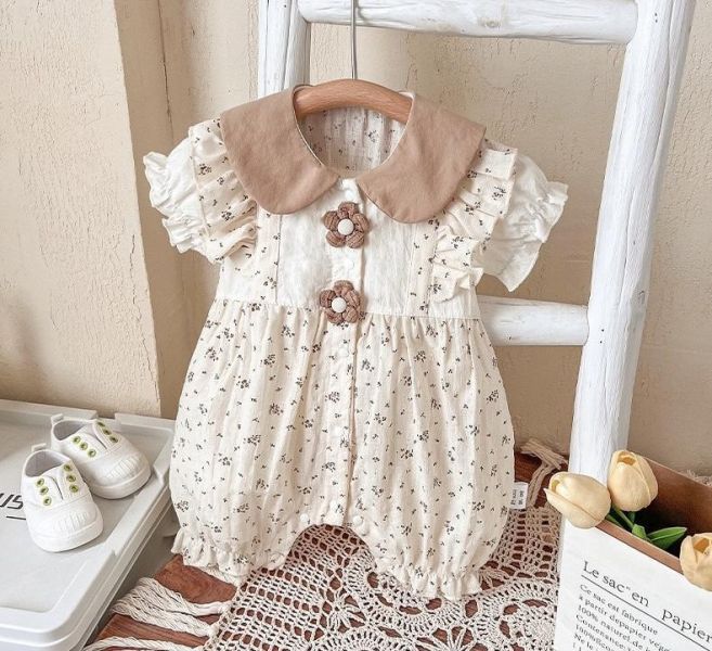 田園風碎花立體小花連身裝 