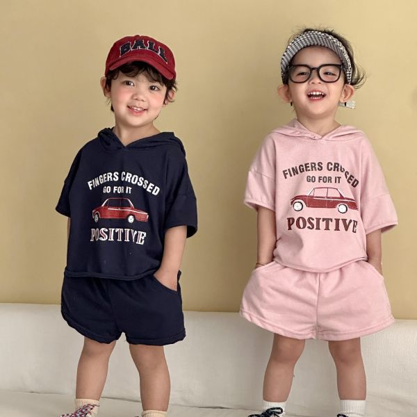 復古汽車印花連帽上衣套裝 