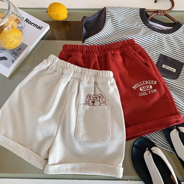 運動風字母狗狗印花五分棉短褲 