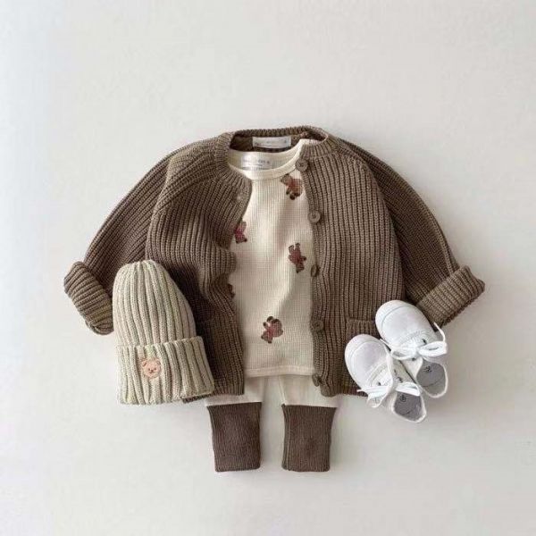 華夫格碎花/小熊圓領上衣 