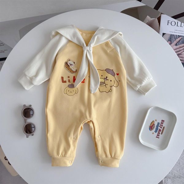 可拆式披肩-海軍風狗狗印花連身裝 