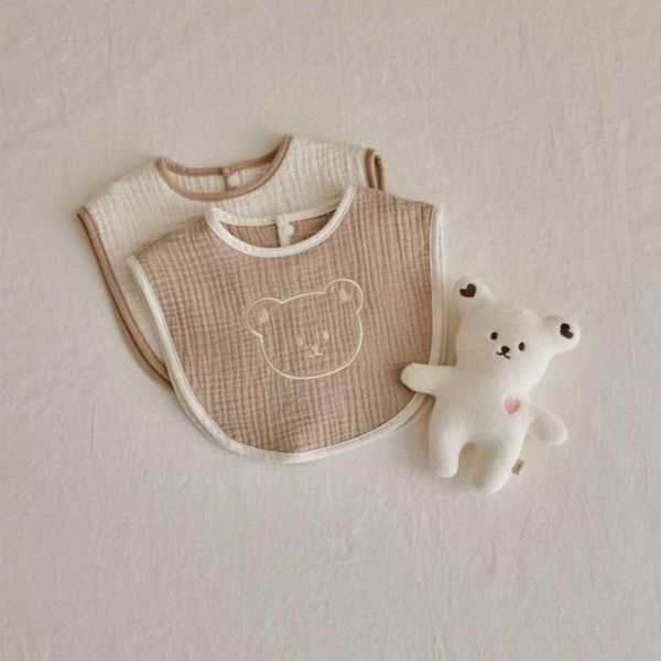 小熊紗布棉吸濕透氣口水圍兜 