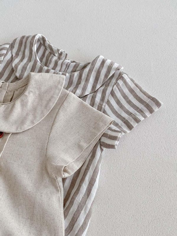 娃娃領素色/條紋英式包屁衣 