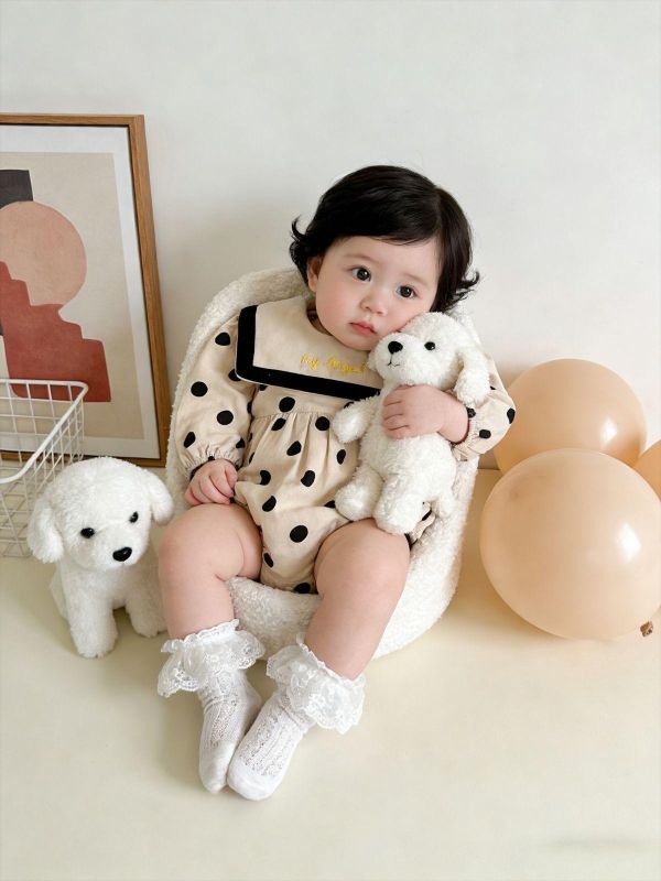 大翻領珍珠奶茶點點包屁衣 