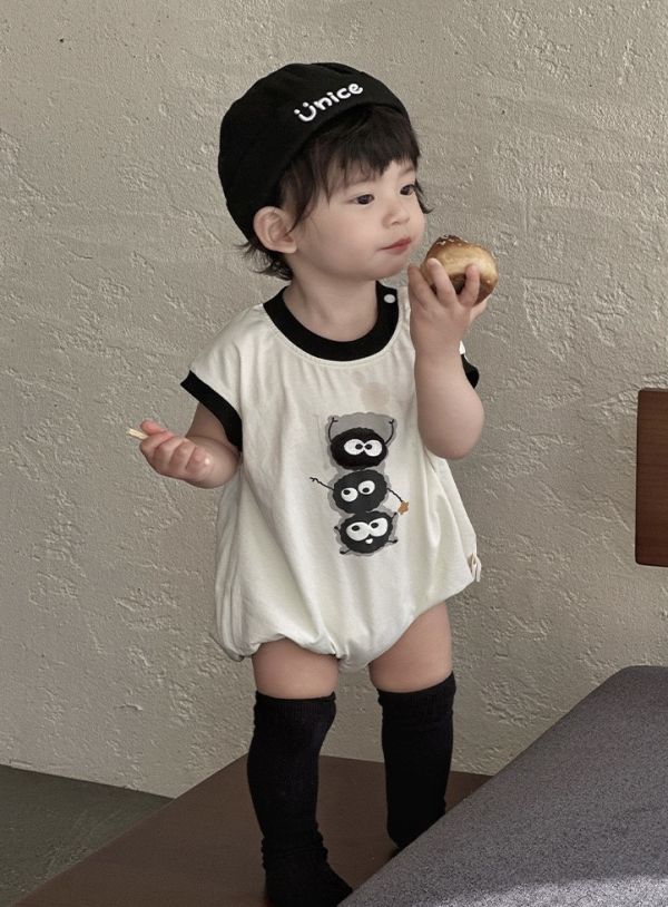 可愛卡通小黑碳印花包屁衣 