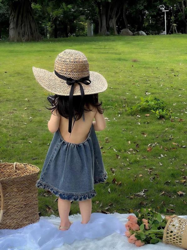 夏季露背綁帶牛仔連身裙 