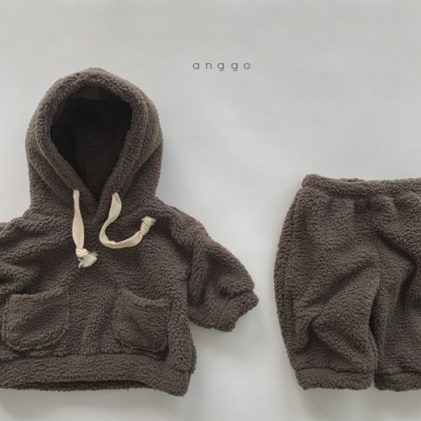 Q毛雙口袋連帽上衣+長褲 
