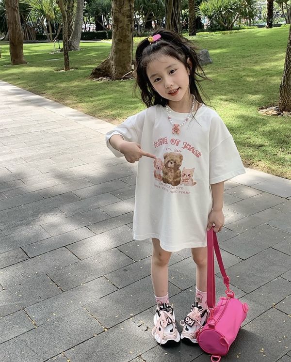 小熊可愛印花長版寬鬆上衣 