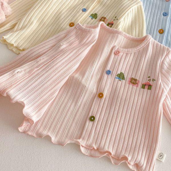 卡通螺紋糖果釦素色木耳邊外套 